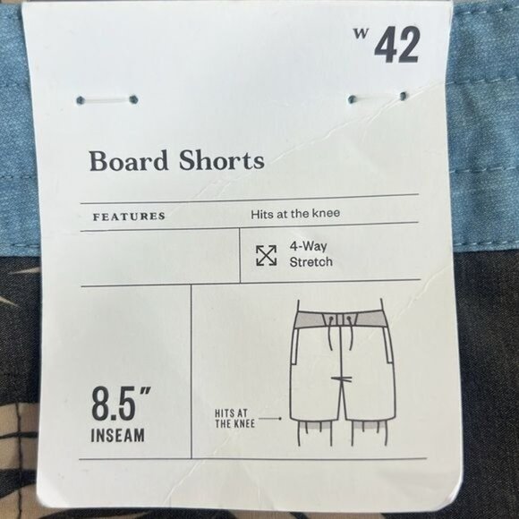 Goodfellow & Co Mens Board Shorts Leaf Print Size 42 Black Tan New - Picture 7 of 11